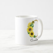 Monogram Gold Sunflower Girly Floral Initiaal C Koffiemok (Voorkant rechts)