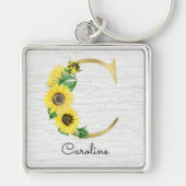 Monogram Gold Sunflower Girly Floral Initiaal C Sleutelhanger (Voorkant)