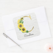 Monogram Gold Sunflower Girly Floral Initiaal C Vierkante Sticker (Envelop)