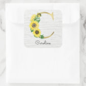 Monogram Gold Sunflower Girly Floral Initiaal C Vierkante Sticker (Tas)