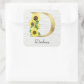 Monogram Gold Sunflower Girly Floral Initiaal D Vierkante Sticker (Tas)