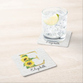 Monogram Gold Sunflower Girly Floral Initiaal E Kartonnen Onderzetters (Insitu)