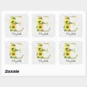 Monogram Gold Sunflower Girly Floral Initiaal E Vierkante Sticker (Vel)