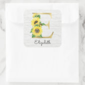 Monogram Gold Sunflower Girly Floral Initiaal E Vierkante Sticker (Tas)