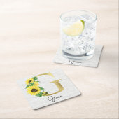 Monogram Gold Sunflower Girly Floral Initiaal G Kartonnen Onderzetters (Insitu)