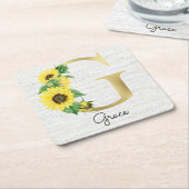 Monogram Gold Sunflower Girly Floral Initiaal G Kartonnen Onderzetters (Schuin)