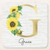 Monogram Gold Sunflower Girly Floral Initiaal G Kartonnen Onderzetters (Voorkant)