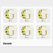 Monogram Gold Sunflower Girly Floral Initiaal G Vierkante Sticker (Vel)
