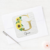 Monogram Gold Sunflower Girly Floral Initiaal G Vierkante Sticker (Envelop)