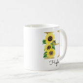 Monogram Gold Sunflower Girly Floral Initiaal H Koffiemok (Voorkant rechts)