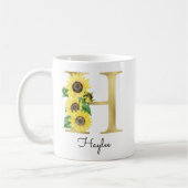 Monogram Gold Sunflower Girly Floral Initiaal H Koffiemok (Links)