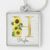 Monogram Gold Sunflower Girly Floral Initiaal H Sleutelhanger (Voorkant)