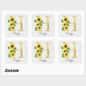 Monogram Gold Sunflower Girly Floral Initiaal H Vierkante Sticker (Vel)