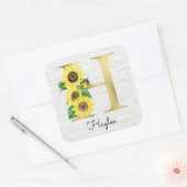 Monogram Gold Sunflower Girly Floral Initiaal H Vierkante Sticker (Envelop)