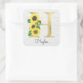 Monogram Gold Sunflower Girly Floral Initiaal H Vierkante Sticker (Tas)