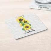 Monogram Gold Sunflower Girly Floral Initiaal I Kartonnen Onderzetters (Schuin)