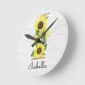 Monogram Gold Sunflower Girly Floral Initiaal I Ronde Klok (Hoek)