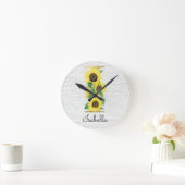 Monogram Gold Sunflower Girly Floral Initiaal I Ronde Klok (Huis)