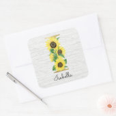 Monogram Gold Sunflower Girly Floral Initiaal I Vierkante Sticker (Envelop)