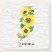 Monogram Gold Sunflower Girly Floral Initiaal J Kartonnen Onderzetters (Voorkant)