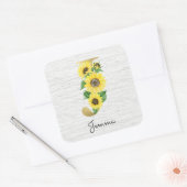 Monogram Gold Sunflower Girly Floral Initiaal J Vierkante Sticker (Envelop)