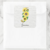 Monogram Gold Sunflower Girly Floral Initiaal J Vierkante Sticker (Tas)