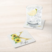 Monogram Gold Sunflower Girly Floral Initiaal K Kartonnen Onderzetters (Insitu)