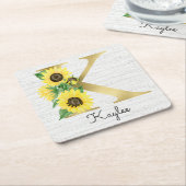 Monogram Gold Sunflower Girly Floral Initiaal K Kartonnen Onderzetters (Schuin)