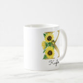 Monogram Gold Sunflower Girly Floral Initiaal K Koffiemok (Voorkant rechts)