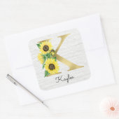 Monogram Gold Sunflower Girly Floral Initiaal K Vierkante Sticker (Envelop)
