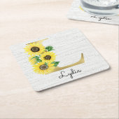 Monogram Gold Sunflower Girly Floral Initiaal L Kartonnen Onderzetters (Schuin)