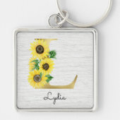 Monogram Gold Sunflower Girly Floral Initiaal L Sleutelhanger (Voorkant)