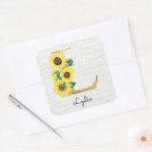Monogram Gold Sunflower Girly Floral Initiaal L Vierkante Sticker (Envelop)