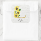 Monogram Gold Sunflower Girly Floral Initiaal L Vierkante Sticker (Tas)