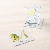 Monogram Gold Sunflower Girly Floral Initiaal M Kartonnen Onderzetters (Insitu)