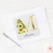 Monogram Gold Sunflower Girly Floral Initiaal M Vierkante Sticker (Envelop)