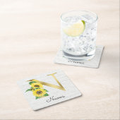 Monogram Gold Sunflower Girly Floral Initiaal N Kartonnen Onderzetters (Insitu)