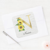 Monogram Gold Sunflower Girly Floral Initiaal N Vierkante Sticker (Envelop)