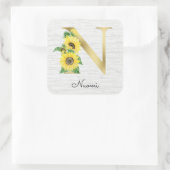 Monogram Gold Sunflower Girly Floral Initiaal N Vierkante Sticker (Tas)
