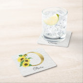 Monogram Gold Sunflower Girly Floral Initiaal O Kartonnen Onderzetters (Insitu)