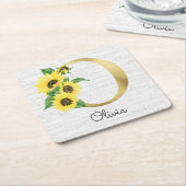 Monogram Gold Sunflower Girly Floral Initiaal O Kartonnen Onderzetters (Schuin)