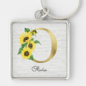 Monogram Gold Sunflower Girly Floral Initiaal O Sleutelhanger (Voorkant)
