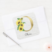 Monogram Gold Sunflower Girly Floral Initiaal O Vierkante Sticker (Envelop)