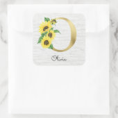 Monogram Gold Sunflower Girly Floral Initiaal O Vierkante Sticker (Tas)