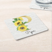 Monogram Gold Sunflower Girly Floral Initiaal P Kartonnen Onderzetters (Schuin)