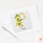 Monogram Gold Sunflower Girly Floral Initiaal P Vierkante Sticker (Envelop)