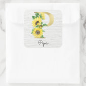 Monogram Gold Sunflower Girly Floral Initiaal P Vierkante Sticker (Tas)