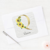 Monogram Gold Sunflower Girly Floral Initiaal Q Vierkante Sticker (Envelop)