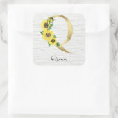 Monogram Gold Sunflower Girly Floral Initiaal Q Vierkante Sticker (Tas)