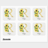 Monogram Gold Sunflower Girly Floral Initiaal R Vierkante Sticker (Vel)